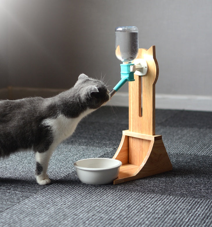 KFX-6658749 Pet Water Fountain with Bamboo and Oak Holder - 300ml Capacity, Available in 3 Colors