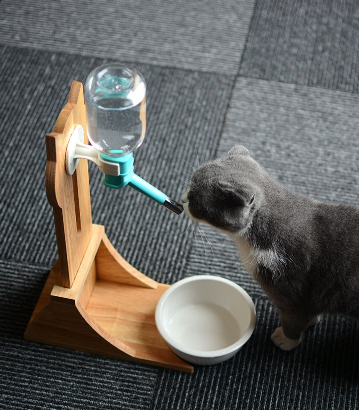 KFX-6658749 Pet Water Fountain with Bamboo and Oak Holder - 300ml Capacity, Available in 3 Colors