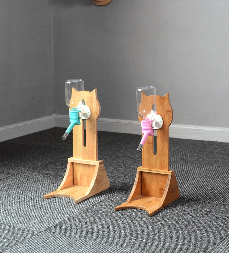 KFX-6658749 Pet Water Fountain with Bamboo and Oak Holder - 300ml Capacity, Available in 3 Colors