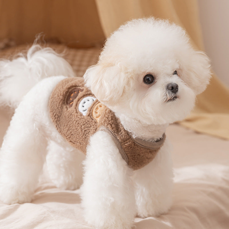 KFX-6663229 Cozy Fleece Jackets for Small Dogs and Cats, Cute Bear Embroidery with Pocket, Autumn and Winter Pet Wear