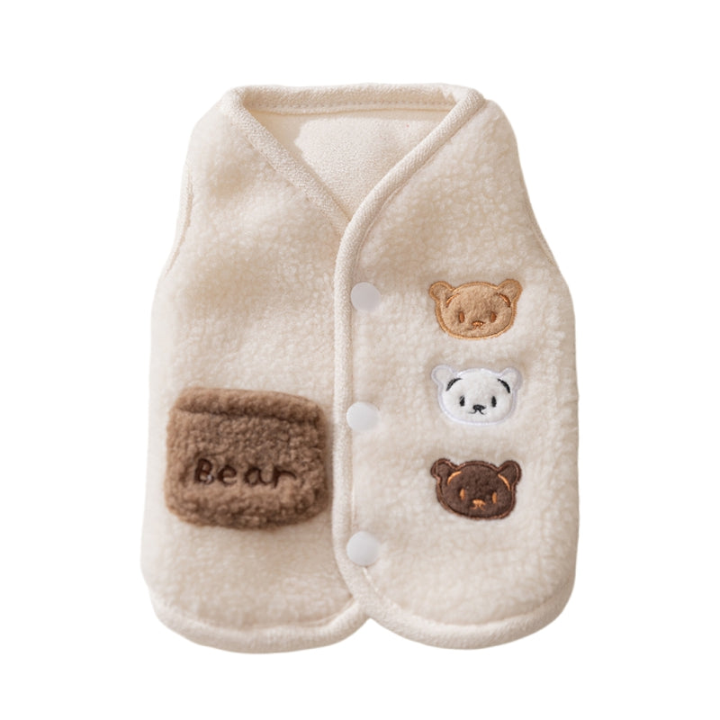KFX-6663229 Cozy Fleece Jackets for Small Dogs and Cats, Cute Bear Embroidery with Pocket, Autumn and Winter Pet Wear