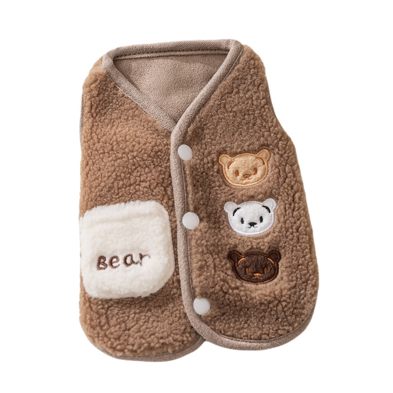 KFX-6663229 Cozy Fleece Jackets for Small Dogs and Cats, Cute Bear Embroidery with Pocket, Autumn and Winter Pet Wear