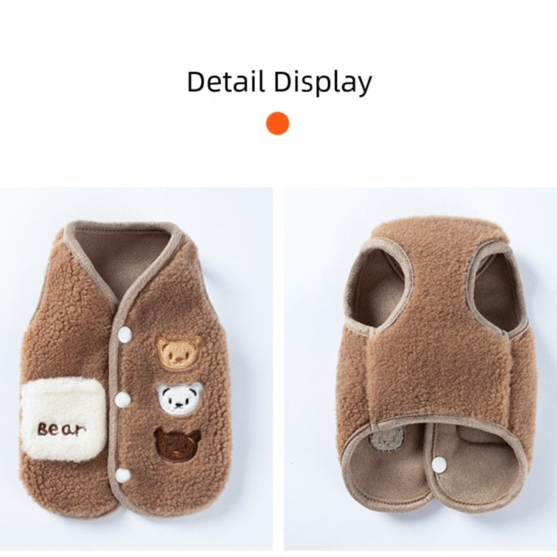 KFX-6663229 Cozy Fleece Jackets for Small Dogs and Cats, Cute Bear Embroidery with Pocket, Autumn and Winter Pet Wear