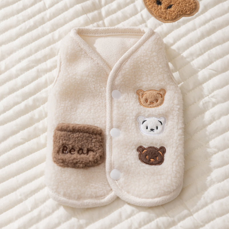 KFX-6663229 Cozy Fleece Jackets for Small Dogs and Cats, Cute Bear Embroidery with Pocket, Autumn and Winter Pet Wear