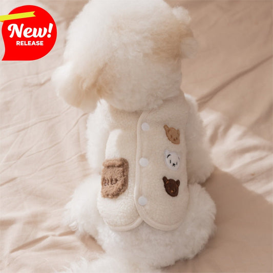 KFX-6663229 Cozy Fleece Jackets for Small Dogs and Cats, Cute Bear Embroidery with Pocket, Autumn and Winter Pet Wear