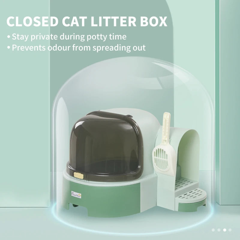 KFX-6664125 Easy-to-Clean Green Cat Litter Box with Openable Front Cover and Removable Tray