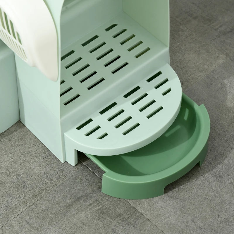 KFX-6664125 Easy-to-Clean Green Cat Litter Box with Openable Front Cover and Removable Tray