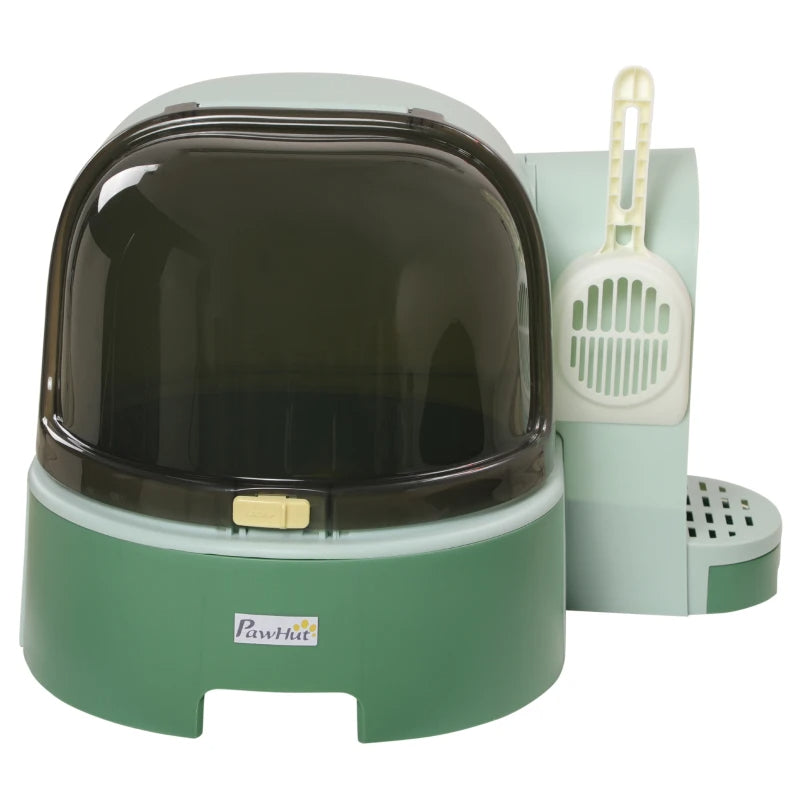 KFX-6664125 Easy-to-Clean Green Cat Litter Box with Openable Front Cover and Removable Tray