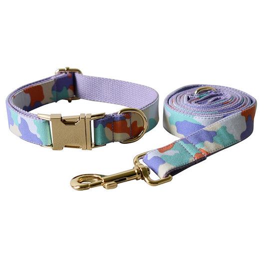KFX-6664509 Purple Camouflage Dog Bow Tie and Metal Buckle Leash Set - Size S, M, L, XL
