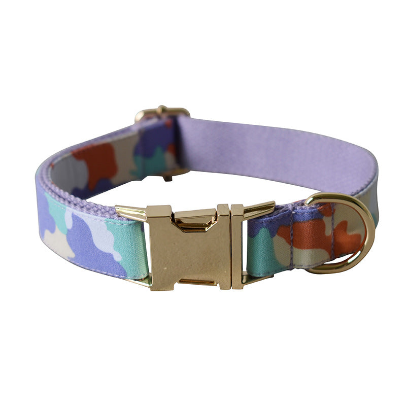 KFX-6664509 Purple Camouflage Dog Bow Tie and Metal Buckle Leash Set - Size S, M, L, XL