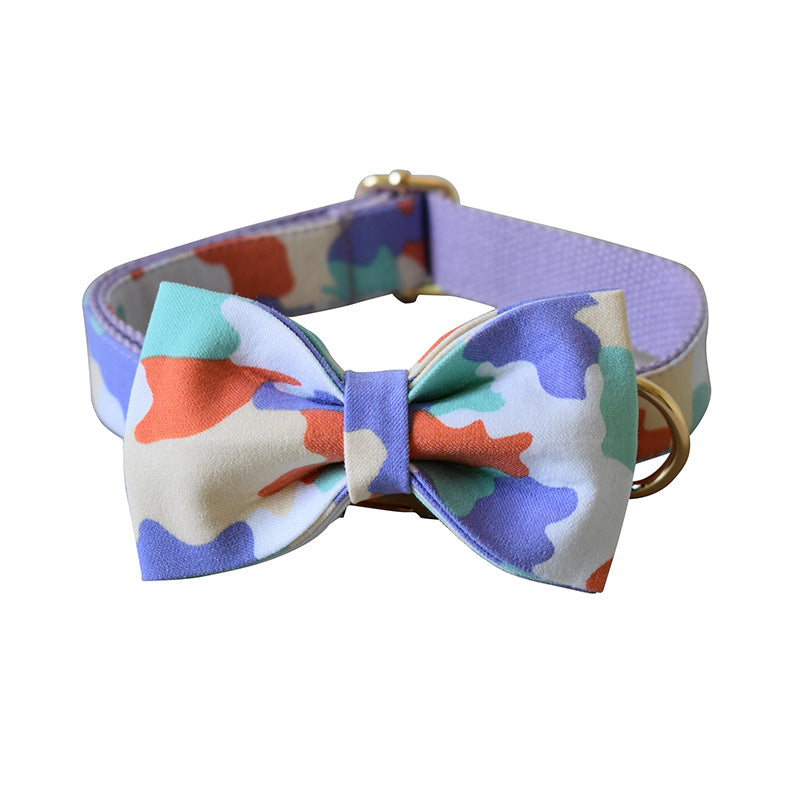KFX-6664509 Purple Camouflage Dog Bow Tie and Metal Buckle Leash Set - Size S, M, L, XL