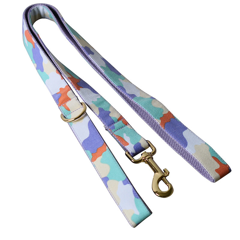 KFX-6664509 Purple Camouflage Dog Bow Tie and Metal Buckle Leash Set - Size S, M, L, XL