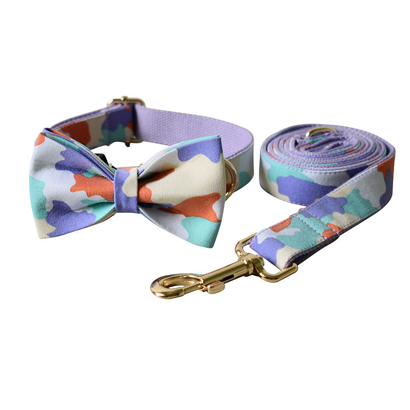 KFX-6664509 Purple Camouflage Dog Bow Tie and Metal Buckle Leash Set - Size S, M, L, XL