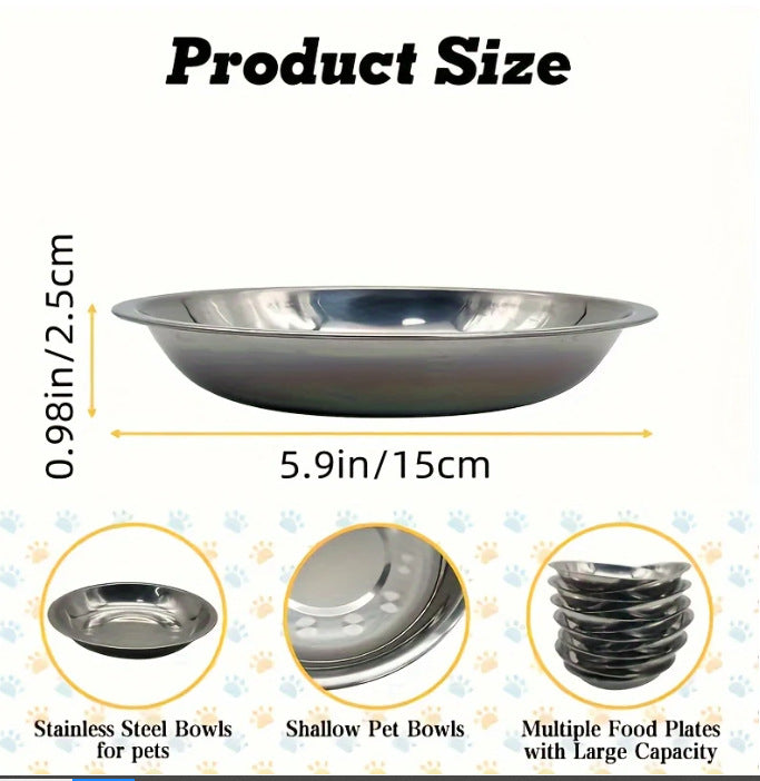 KFX-6664637 Stainless Steel Cat Food Bowl and Plate Set - Thickened Pet Tableware, 15cm & 16cm Options