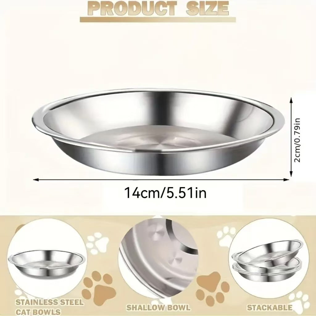KFX-6664637 Stainless Steel Cat Food Bowl and Plate Set - Thickened Pet Tableware, 15cm & 16cm Options