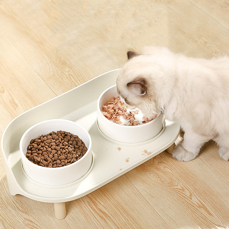KFX-6668605 Cervical Spine Support Ceramic Cat & Small Dog Double Bowl - Mint Green & Pearl White