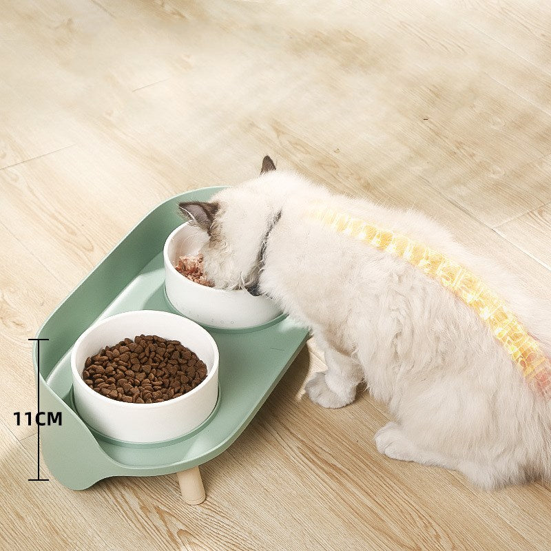 KFX-6668605 Cervical Spine Support Ceramic Cat & Small Dog Double Bowl - Mint Green & Pearl White