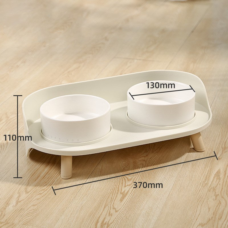 KFX-6668605 Cervical Spine Support Ceramic Cat & Small Dog Double Bowl - Mint Green & Pearl White