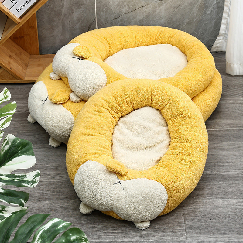 KFX-6671677 Corgi Shaped Soft Pet Bed for Dogs and Cats - Plush Sleeping Mat in Multiple Sizes