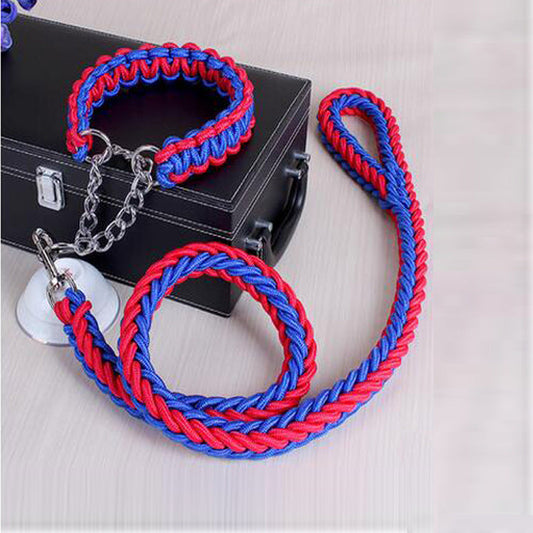 KFX-6673981 Medium and Large Dog Leash with Stripes - Red and Blue Nylon Chain for Leisure Use