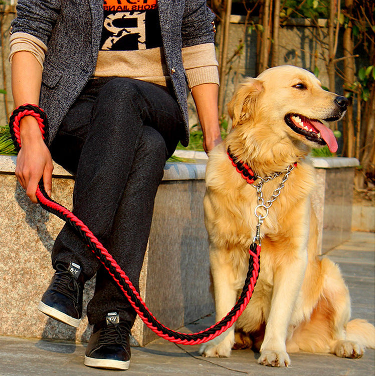 KFX-6673981 Medium and Large Dog Leash with Stripes - Red and Blue Nylon Chain for Leisure Use