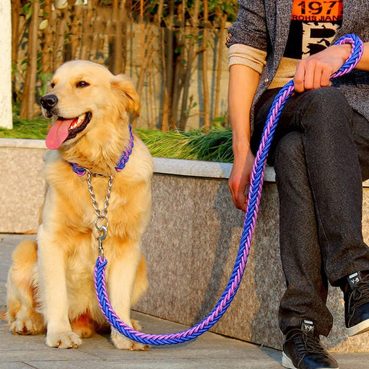 KFX-6673981 Medium and Large Dog Leash with Stripes - Red and Blue Nylon Chain for Leisure Use