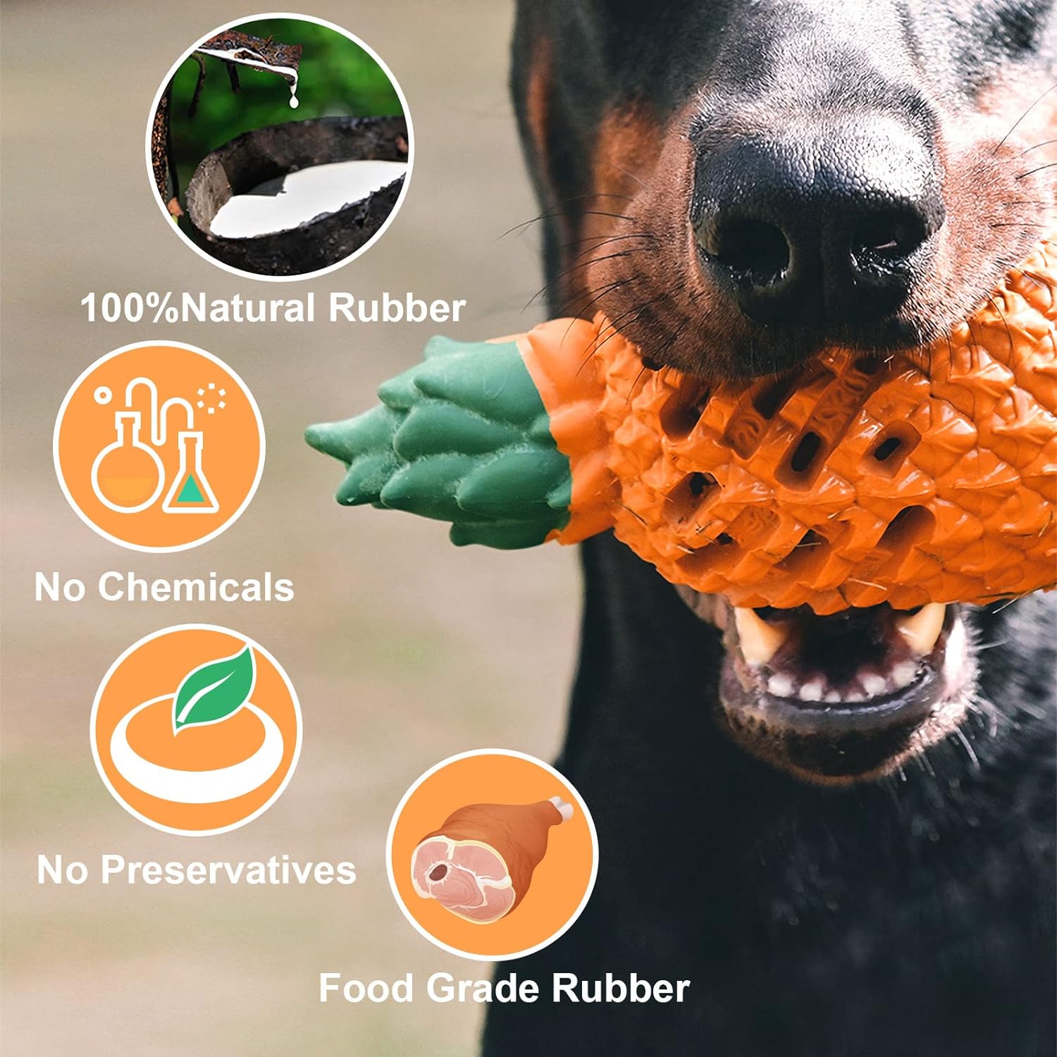 KFX-6675645 Durable Pineapple Dog Chew Toy for Aggressive Chewers - Safe Natural Rubber Teething Toy