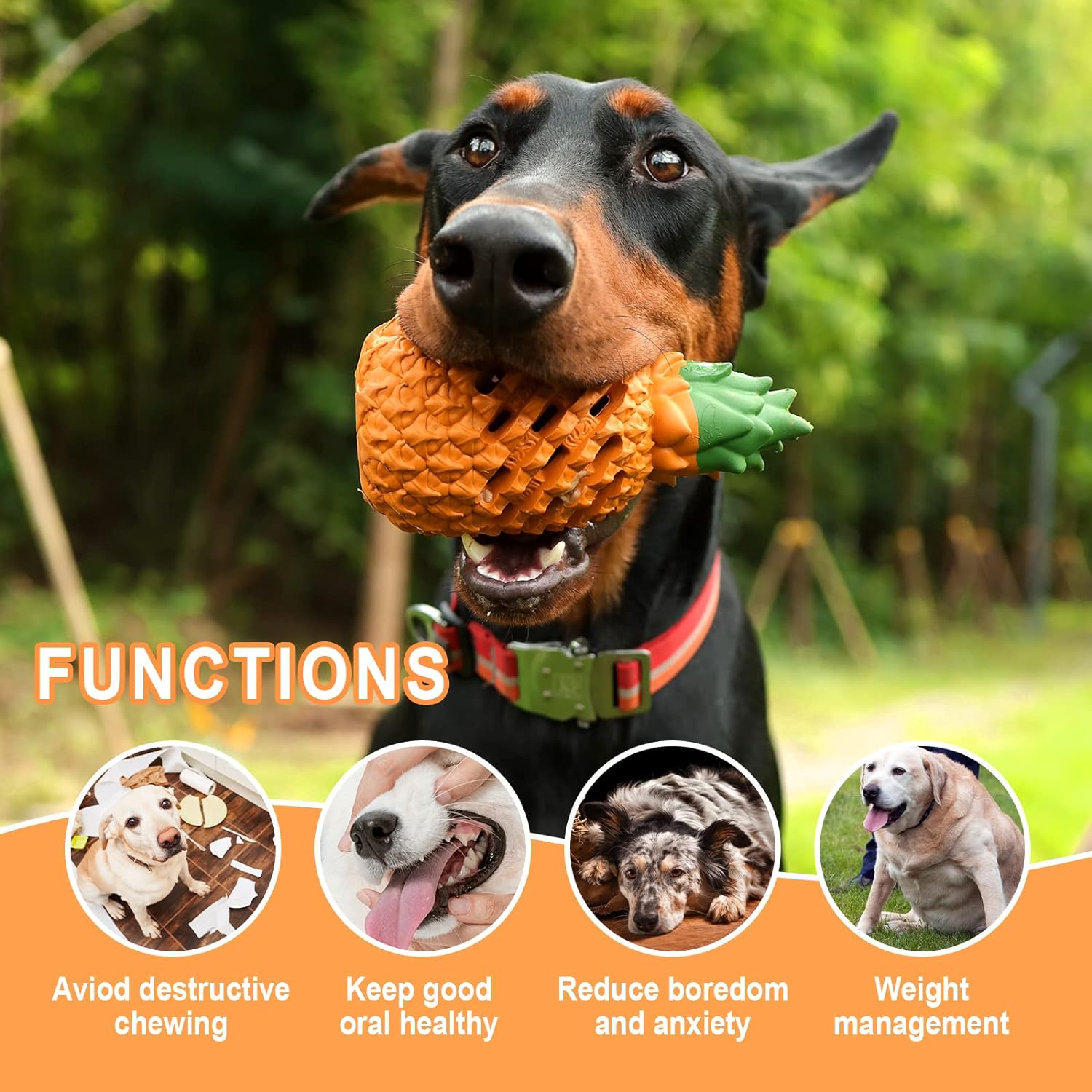 KFX-6675645 Durable Pineapple Dog Chew Toy for Aggressive Chewers - Safe Natural Rubber Teething Toy