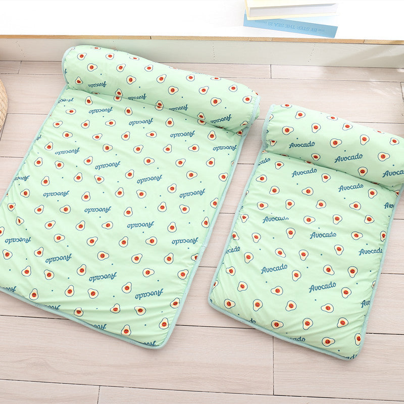 KFX-6676029 Cooling Ice Silk Pet Mat with Pillow - Breathable Outdoor Cat Bed, Washable & Portable for Travel