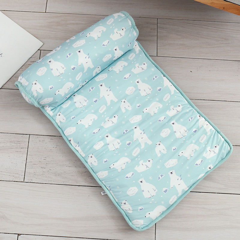 KFX-6676029 Cooling Ice Silk Pet Mat with Pillow - Breathable Outdoor Cat Bed, Washable & Portable for Travel