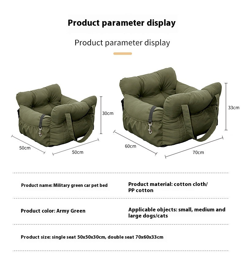 KFX-6676413 Pet Car Safety Seat Bed for Dogs and Cats – Multifunctional Driving Companion in Green