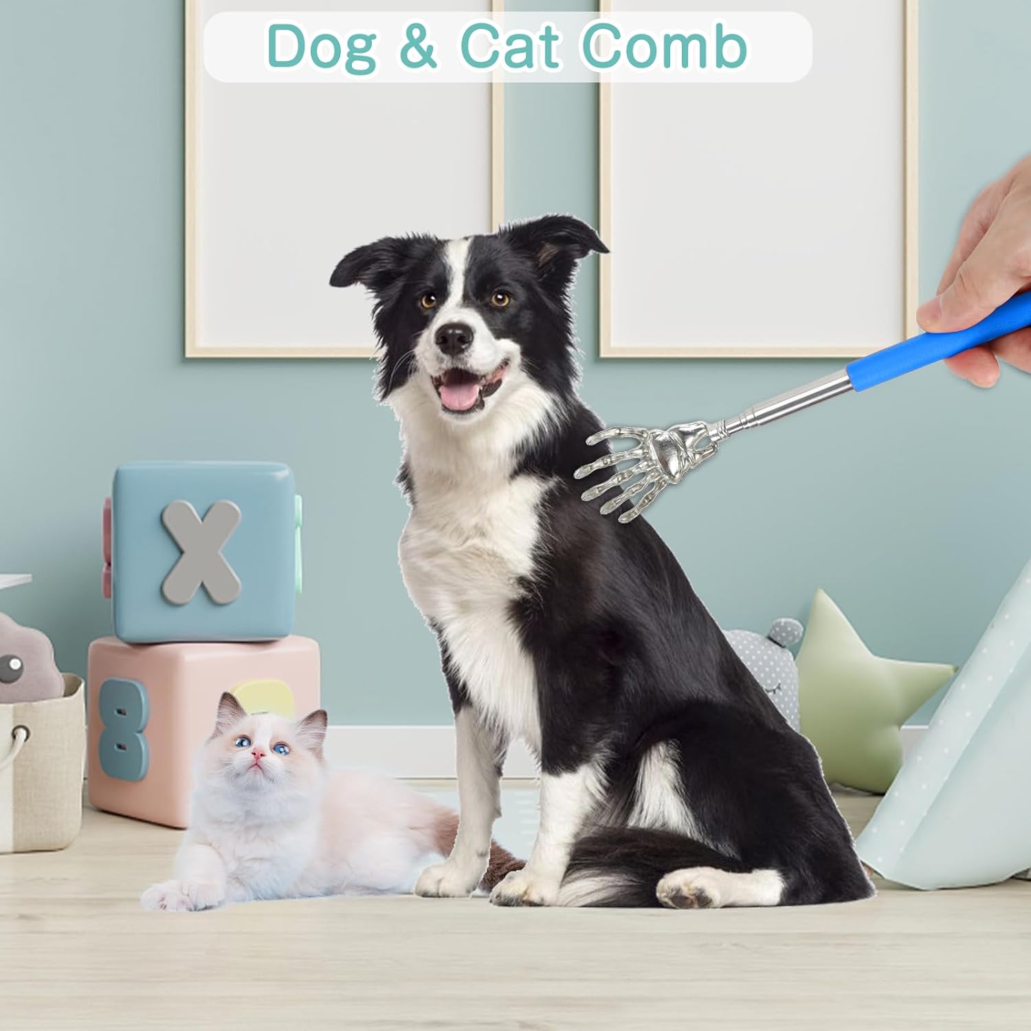 KFX-6677437 Retractable Cat Teaser Wand with Grooming Comb for Interactive Play and Bonding