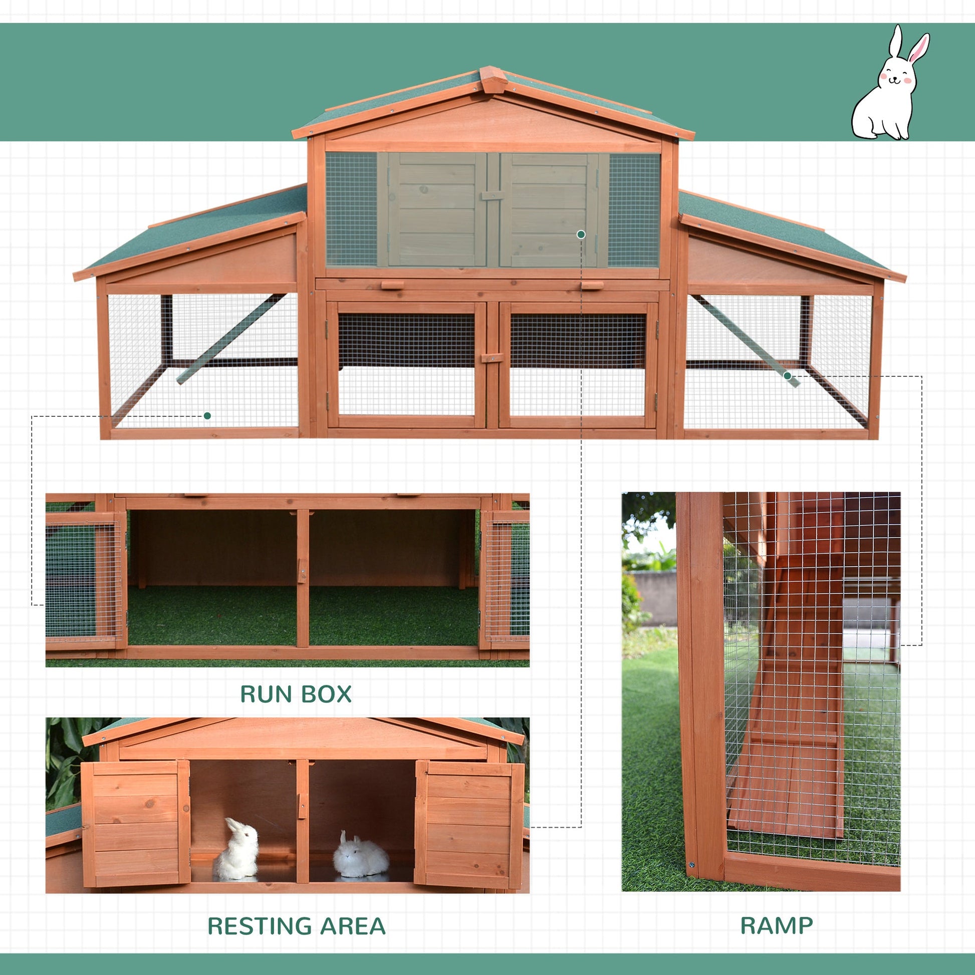 KFX-6677821 Large 2-Tier Outdoor Rabbit Hutch with Enclosed Run and Easy Clean Tray