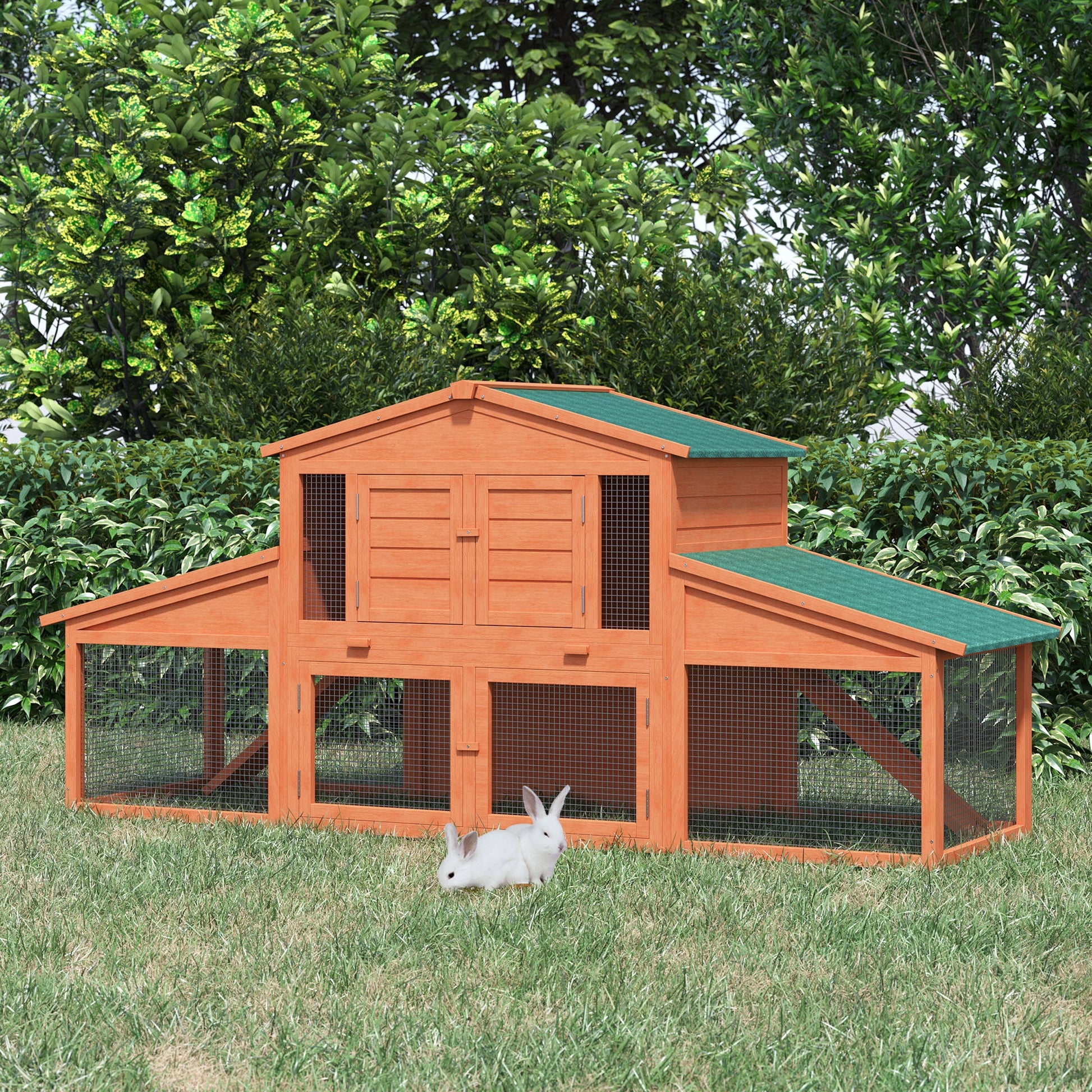 KFX-6677821 Large 2-Tier Outdoor Rabbit Hutch with Enclosed Run and Easy Clean Tray