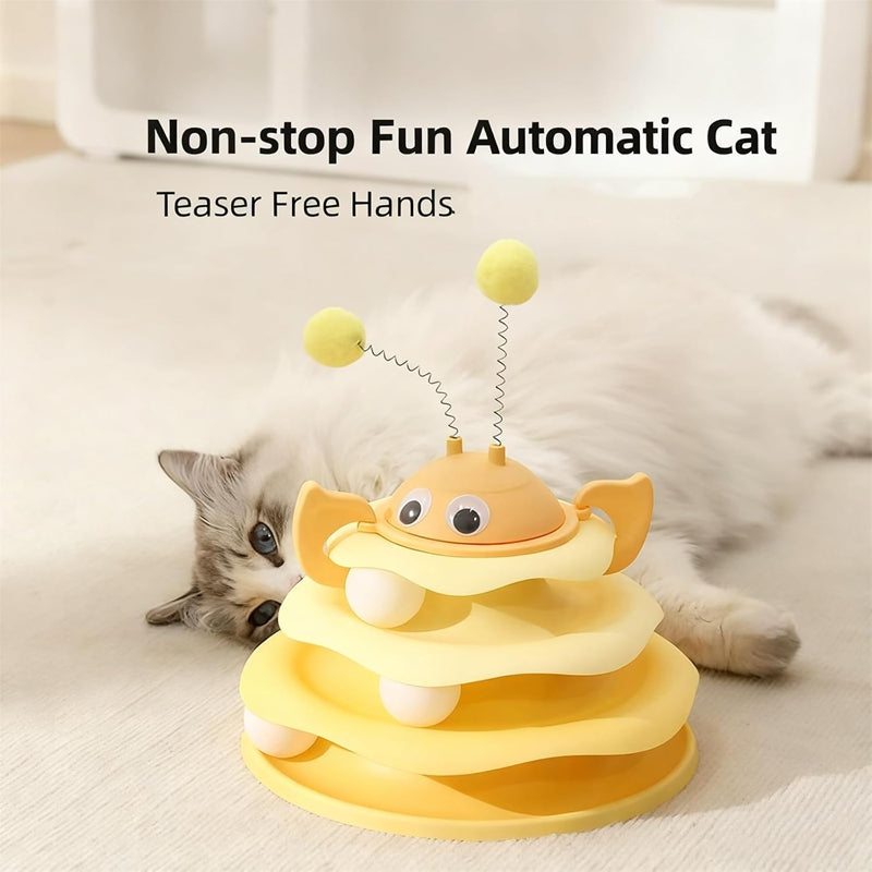 KFX-6679229 Interactive Cat Toy Tower with Rotating Bees and 3-Layer Trackballs for Kittens and Adult Cats