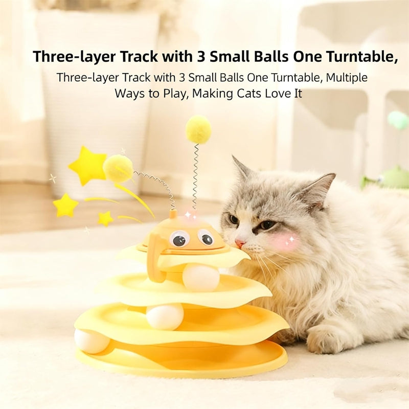 KFX-6679229 Interactive Cat Toy Tower with Rotating Bees and 3-Layer Trackballs for Kittens and Adult Cats
