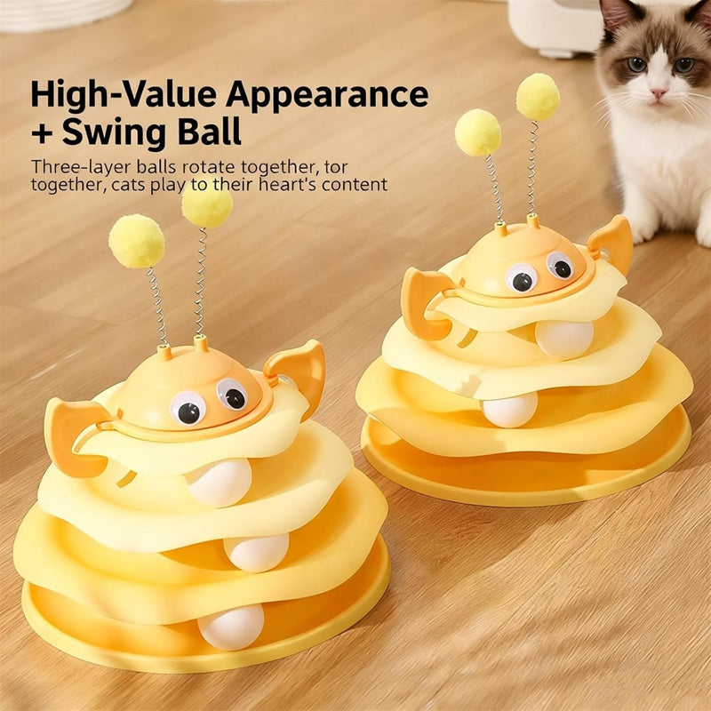 KFX-6679229 Interactive Cat Toy Tower with Rotating Bees and 3-Layer Trackballs for Kittens and Adult Cats