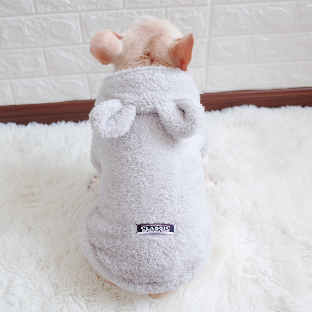 KFX-6680509 Cozy Coral Fleece Bunny Costume Hoodie for Pets in Grey, Pink, and Apricot