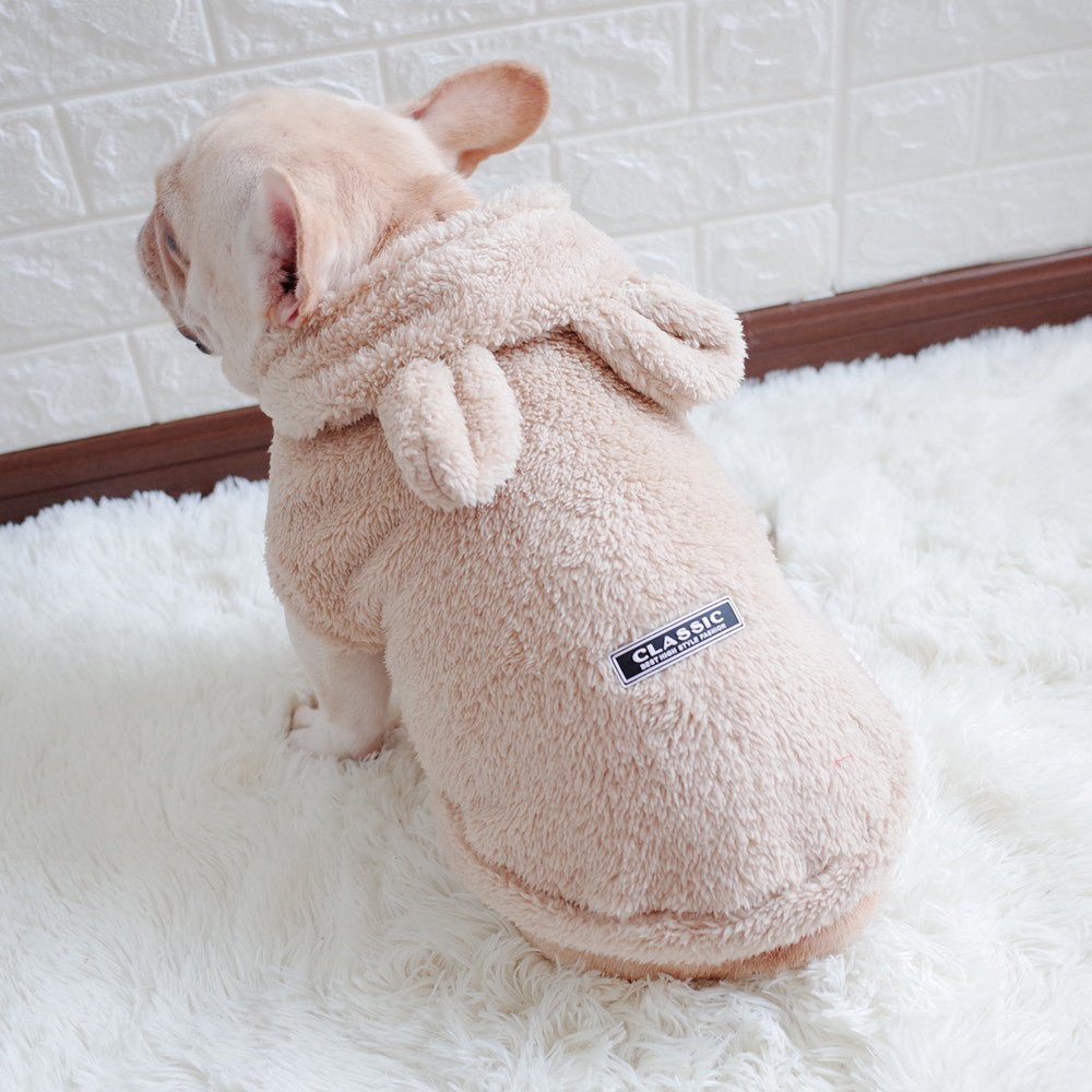 KFX-6680509 Cozy Coral Fleece Bunny Costume Hoodie for Pets in Grey, Pink, and Apricot