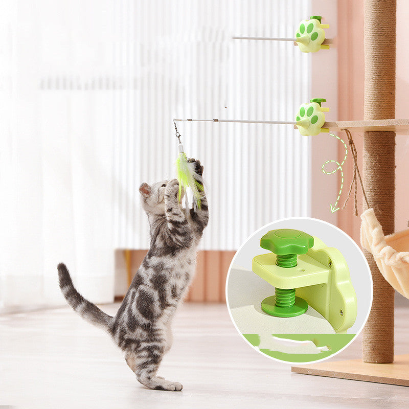 KFX-6680765 Interactive Infrared Cat Feather Toy Stick with Three-Section Fishing Line, Batteries Included - Green & Pink