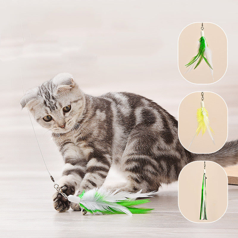 KFX-6680765 Interactive Infrared Cat Feather Toy Stick with Three-Section Fishing Line, Batteries Included - Green & Pink