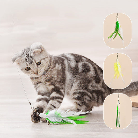 KFX-6680765 Interactive Infrared Cat Feather Toy Stick with Three-Section Fishing Line, Batteries Included - Green & Pink