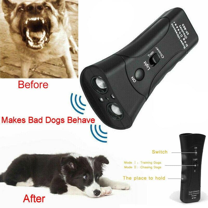 KFX-6683197 Ultrasonic Dog Training Device with LED Flashlight – 3-in-1 Repeller for Dog Behavior Control