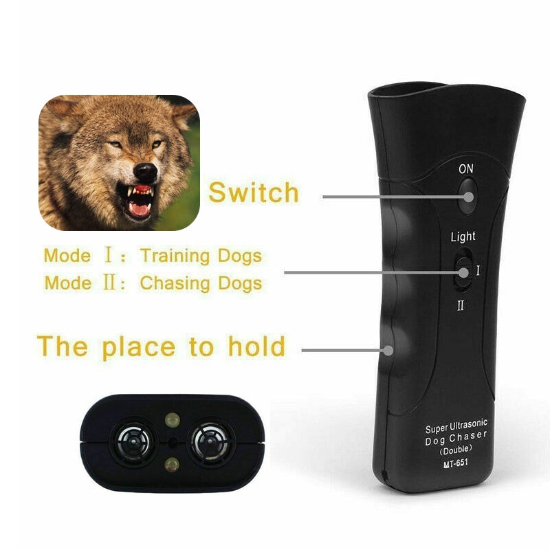 KFX-6683197 Ultrasonic Dog Training Device with LED Flashlight – 3-in-1 Repeller for Dog Behavior Control