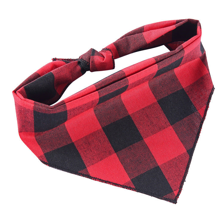 KFX-6684093 Adjustable Cotton Dog Bandana for Small to Large Pets - Triangle Scarf, Checkered Pattern