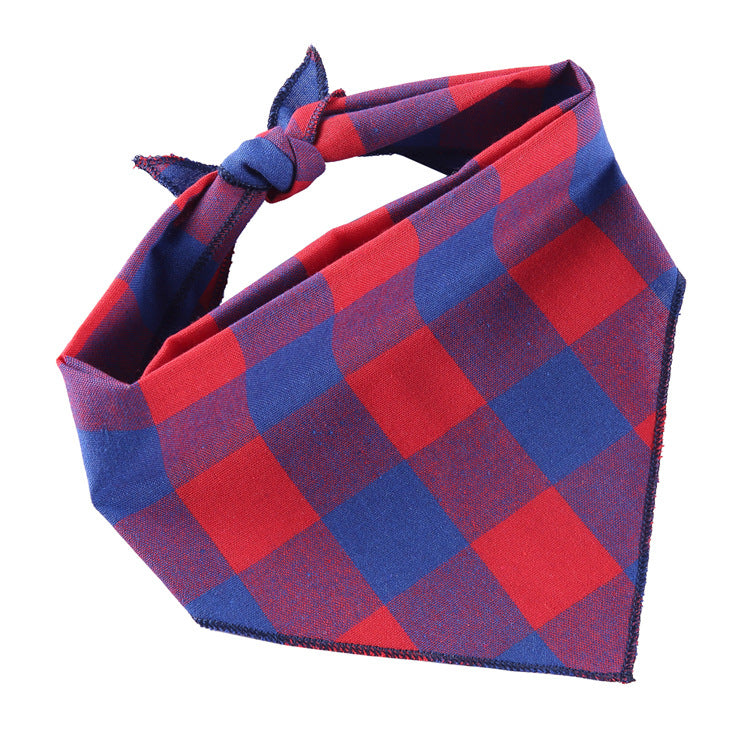 KFX-6684093 Adjustable Cotton Dog Bandana for Small to Large Pets - Triangle Scarf, Checkered Pattern