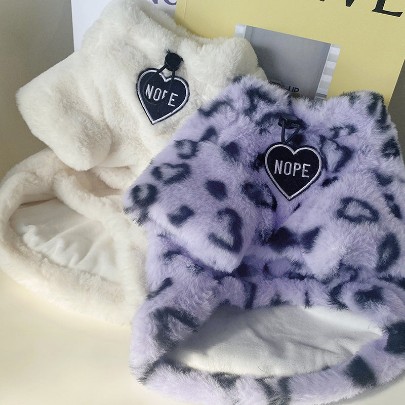 KFX-6684989 Thick Plush Cat Sweater for Winter - Available in White and Purple Leopard Print, Multiple Sizes