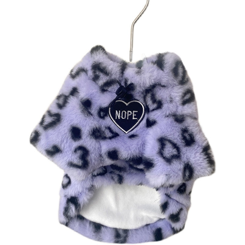 KFX-6684989 Thick Plush Cat Sweater for Winter - Available in White and Purple Leopard Print, Multiple Sizes