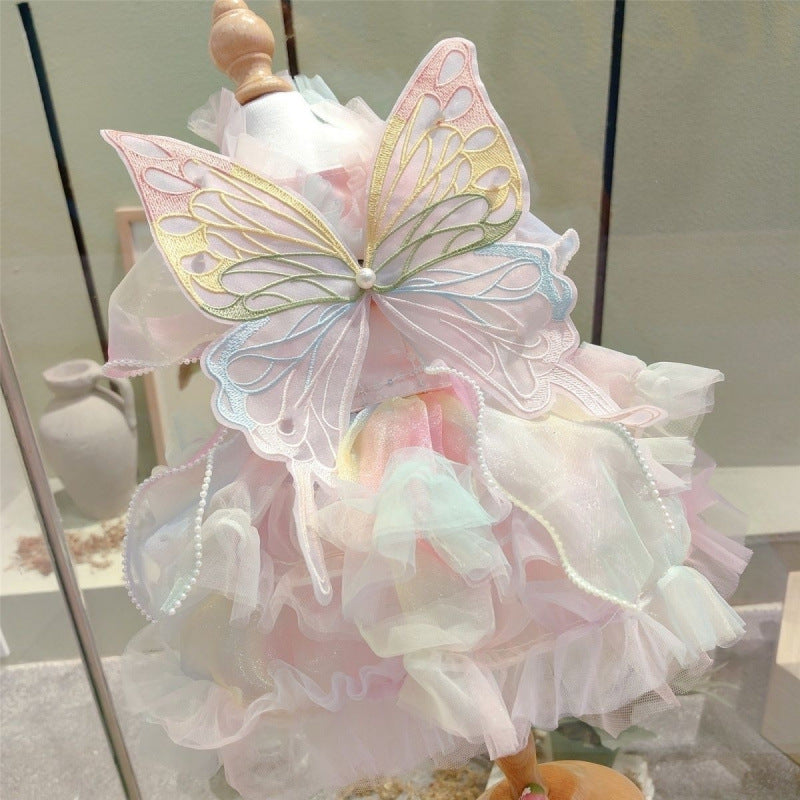 KFX-6687293 Rainbow Fairy Dress with Colorful Wings for Dogs - Modern Polar Fleece Pet Clothing