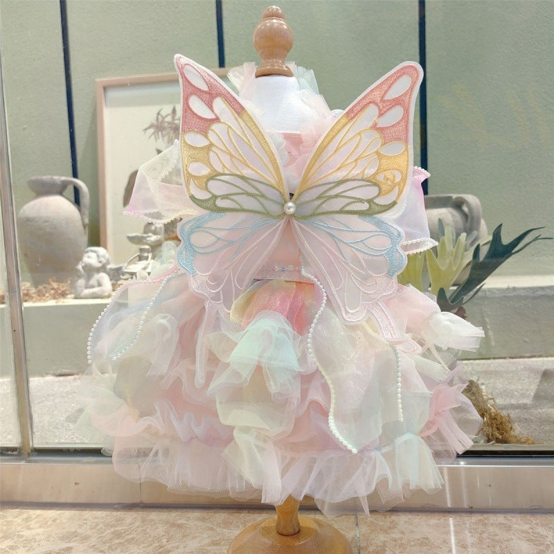 KFX-6687293 Rainbow Fairy Dress with Colorful Wings for Dogs - Modern Polar Fleece Pet Clothing